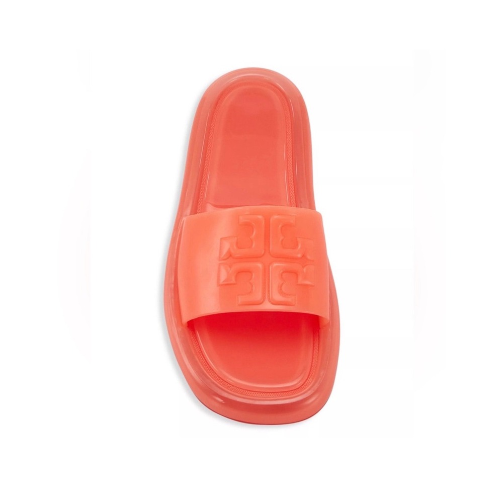 Tory Burch Bubble Jelly Slides‎ Neon Orange Coral Logo Platform Sandals Womens 8